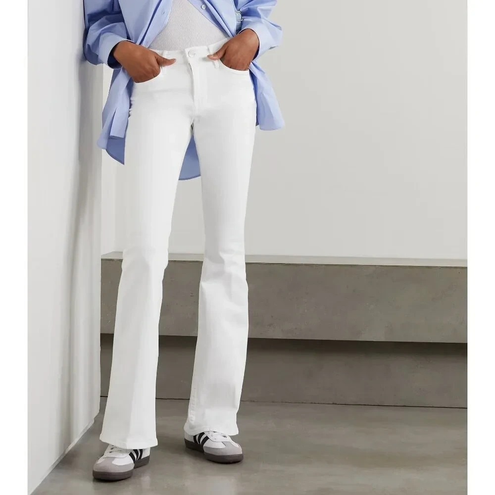 Frame Le High Flare Jeans in Blanc Women 28 Stretch Denim Designer NWOT